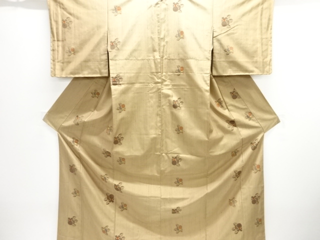 JAPANESE KIMONO / UNUSED CAMELLIA PATTERN WOVEN VERTICAL FUSHI TSUMUGI